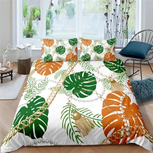 3D Tropical Leaves Print 2/3Pcs Bedding Set Colorful Plant Leaf Pattern Duvet Cover Pillowcase Home Textile Queen and King Size