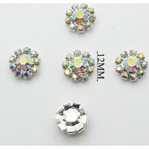 10pcs/set 12mm Round Handlecarft Needlework Rhinestone Buttons for Wedding Bouquent Decoraive Flat Back Button for Clothes Decor