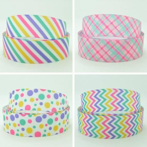 10 Yards 22mm 7/8" dot stripes lattice Pretty Girls Printed grosgrain ribbon hair bow Headwear DIY hair accessories retail