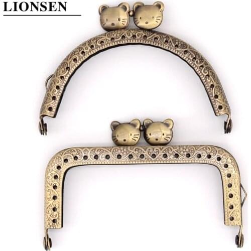LIONSEN 8.5CM 10.5CM 12.5CM Cat Metal Purse Frame Handle for Clutch Bag Handbag Accessories Making Kiss Clasp Lock Bronze Bags