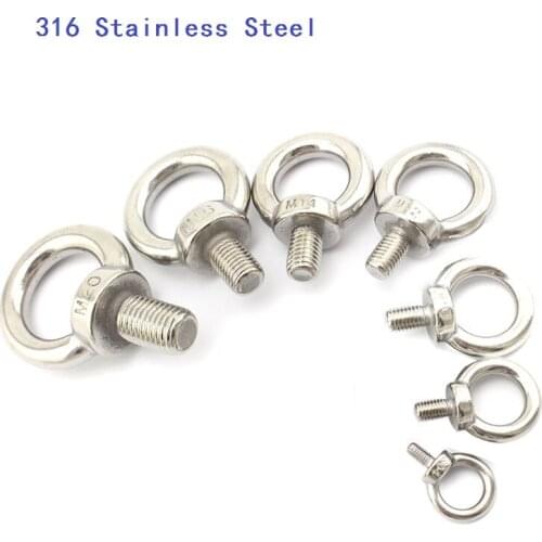M6 M8 M10 M12 M14 M24 Eye Bolt 316 Stainless Steel Marine Lifting Eye Screws Ring Loop Hole for Cable Rope Eyebolt