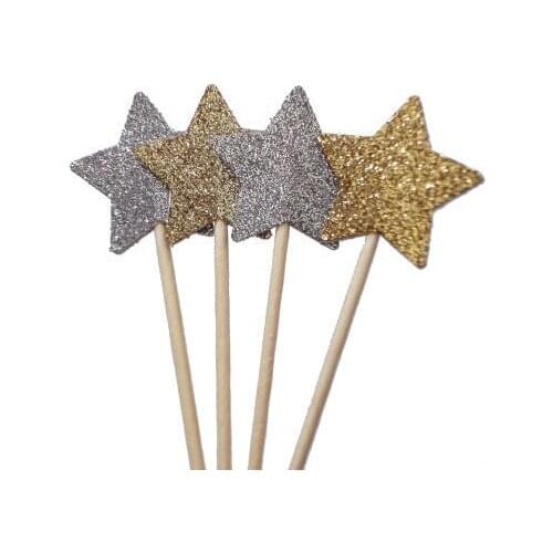 Little Star Glitter Stars cupcake toppers Wedding Food treat Picks Bridal shower Bachelorette party decorations