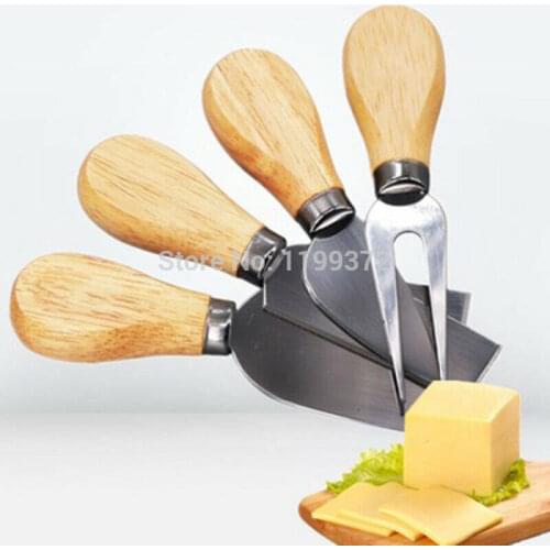 20sets 4pcs/set Oak Handle Knife Fork Shovel Kit Butter Spreader Graters For Cutting Baking Chesse Board tool tools