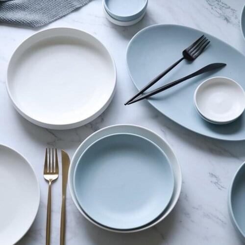 Nordic simple matte blue white ceramic tableware Set Food Dishes Rice Salad Noodles Bowl Soup Kitchen Cook Tool 1 pc