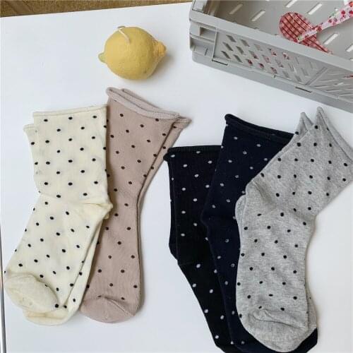 Polka Dot Woman Socks Cotton Knitting College Style Girls Loose Long Socks Harajuku Fashion Retro Japanese Kawaii Cute Crew Sock