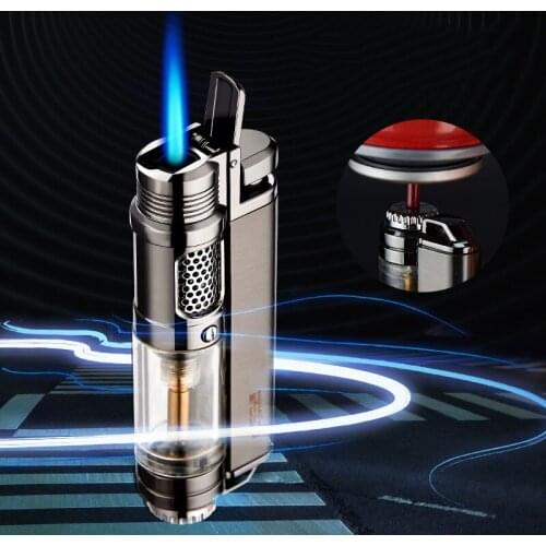 New arrival metal gas lighter Windproof direct blue jet flame creativity gas filled cigar lighter mens smoking gift