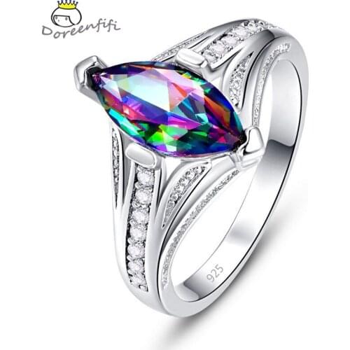 New Arrival Oval Heart Cut Design Multicolor & Purple White CZ 925 Sterling Silver Ring Fashion Women Jewelry Gift Size 6 7 8 9