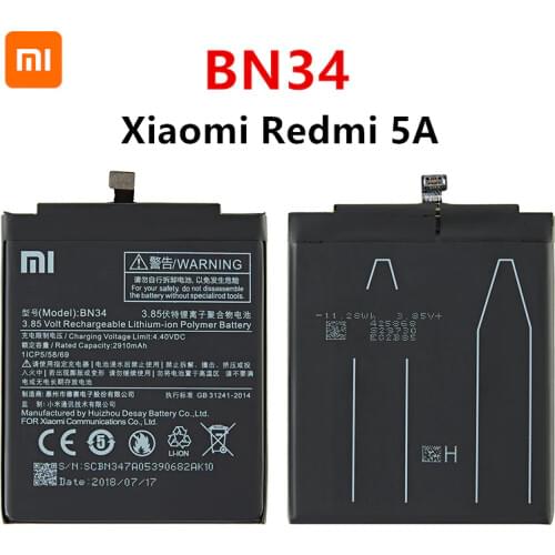 Xiao mi 100% Orginal BN34 3000mAh Battery For Xiaomi Redmi 5A 5.0" BN34 High Quality Phone Replacement Batteries