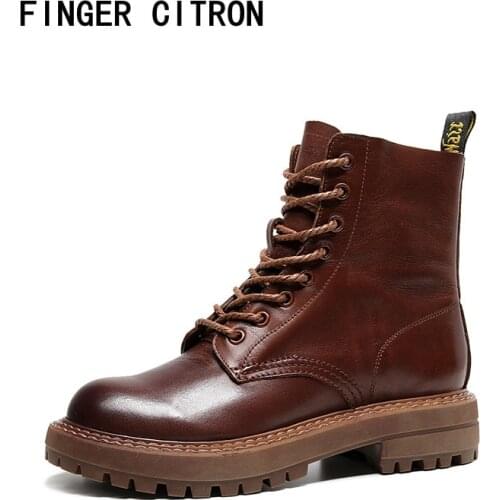 Finger Citron Women Chelsea Genuine Cow Leather Round Toe Rubber Outsole Classic By Handmade Comfortable Lady Style Size 35-42