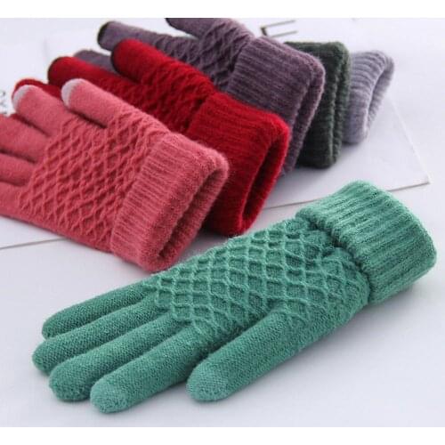 Winter Thick Warm Women Knitted Gloves Full Finger Touch Screen Students Mittens Guantes Female Crochet Luvas Thicken