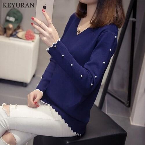 Plus Size 4XL 2021 Women Pearl Beading Sweater Women Spring Autumn New Fashion Jumper Knitted Tops Pullover Sweaters Pull Femme