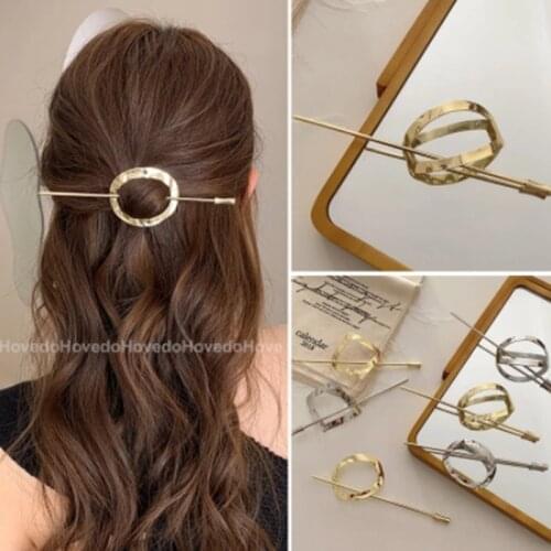 2021 Gold Silver Color Metal Geometric Round Square Hollow Hair Clip Hair Sticks Headwear Hair Scrunchie Accessories