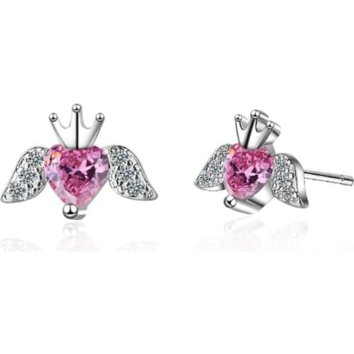 Korean version of the crystal design sweet and lovely wild purple wings angel shape silver plated stud earrings WE085