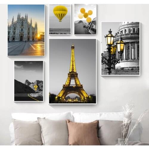 Nordic Decorative Painting Living Room Sofa Mural Modern Simple Black And White Gray Light Luxury Oil Painting Eiffel Tower
