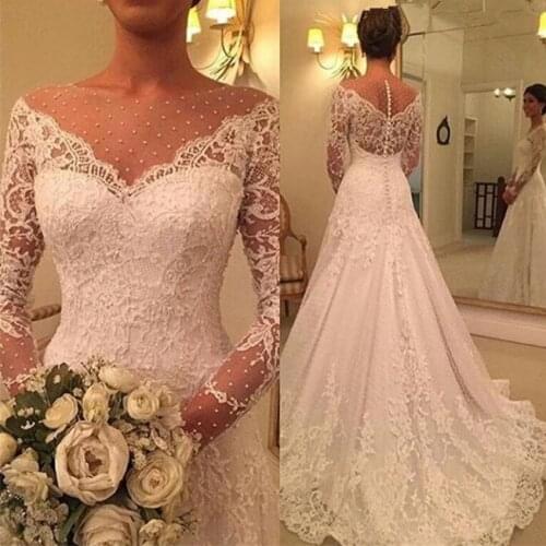 Bata de boda De sirena, aplique manga larga, estilo romántico, para novia