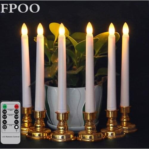 Dining Table Candle Flameless Flashing LED Electronic Candle With Timer Remote And Candle Holder Gold Length 7.9in For Christmas