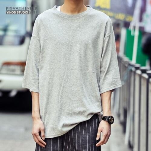 Versatile Oversize T-shirts Men Drop Shoulder Basic T shirt Men Three Quarter tshirt Male Tee Casual Hip Hop Summer 2017