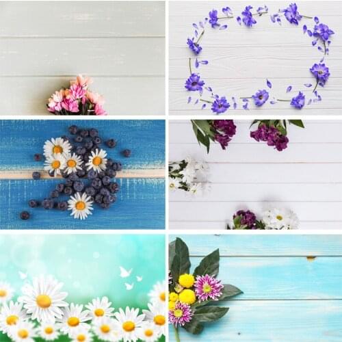 SHENGYONGBAO Vinyl Custom Photography Backdrops Prop Flower and Wooden Planks Theme Photography Background 191029STR-003