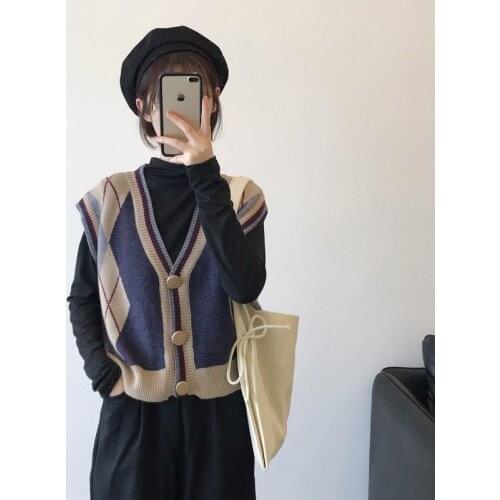 2020 New Autumn Winter Vintage Preppy Style Short Vest Crop Sleeveless Tops For Women