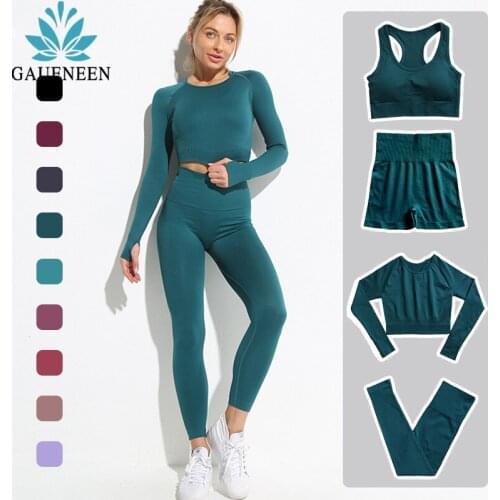 GAUENEEN Womens Tracksuit Seamless Yoga Set Sportswear Gym Clothing Sports Bra Crop Top Leggings Sport Outfit Suit for Fitness