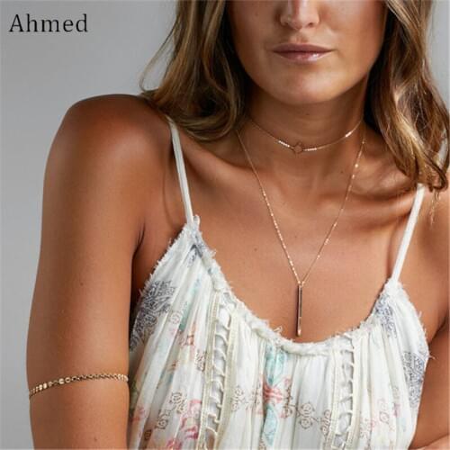 Ahmed Fashion Simple Alloy Geometry Pendant Multilayer Necklace Charm Colar Maxi Gold Color Chain For Women Jewelry