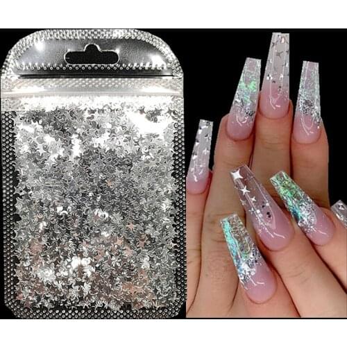 1 Bag Gold Silver Holographic Glitter Laser Four-pointed Star Shape Acrylic Laser Glitter for Nails Art Decoration