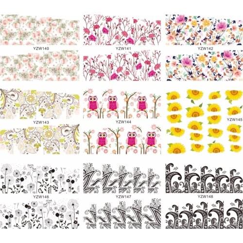 YZWLE 1 Sheet Optional Classic Fashion Flower Owl Dandelion Vine Pattern Water Transfer Stickers Decals For Nails Beauty