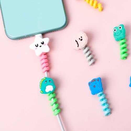 2PC Cartoon Data Cable Protective Cover Anti-breaking Phone Spiral USB Protector Silicone Spool Winder Cable Organizers New