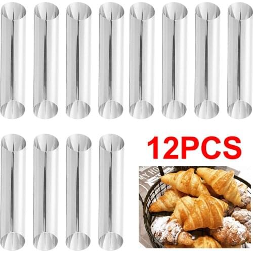 12pcs/set Metal Tube Croissant Bread Making Tool DIY Cream Horn Danish Croissant Mold Roll Kitchen Pastry Dessert Cake Bakeware