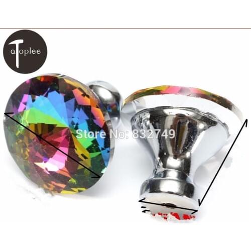 2 PCS Colorful Glass Crystal Cabinet Handle Pull Drawer Furniture Door Knobs Cupboard Wardrobe Diamond Knob with Screw