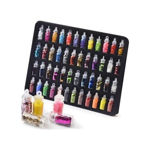 48Pcs 3D Glitter Nail Sequins Acrylic UV Gel Polish Decoration Powder Star Moon Mixed Designs Nail Flakes Set DIY Manicure Tools