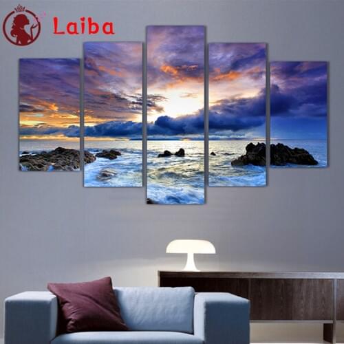 5 Pcs Seascape, ocean wave landscape diamond Painting Wall Art Picture Living Room Home Decoration diamond mosaic embroidery