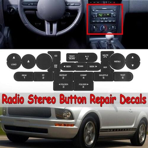 Car Interior Front Multimedia AM FM CD Radio Stereo Button Repair Decals Stickers Styling Black Plastic Fit For Ford Mustang