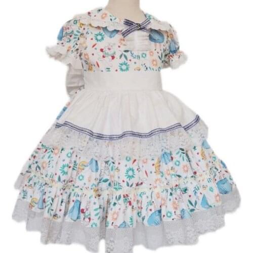 Baby girl vintage Spanish floral printed ball gown dress kids casual lace stitching summer princess dress