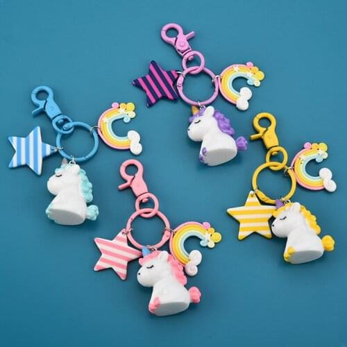 Cute Star Rainbow Unicorn Doll Key Chains for Women Men Key Holder ResinTrendy Jewelry Handbag Trendy Jewelry Accessories Gift