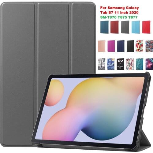 Tablet Cover Case for Samsung Tab S7 T870 T875 Color PU Leather PC Back Ultra Slim Light Weight Trifold Smart Cover Case 2020