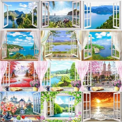 GATYZTORY Window View Scenery Flower DIY Digital Painting By Numbers HandPainted Oil Painting Kill Time Home Decor Accessories