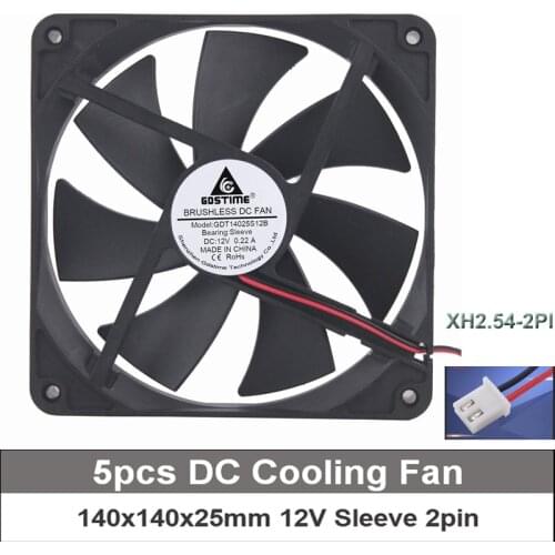 Gdstime 5pcs DC 12V 2pin 140x140x25mm 140mm Computer Cooling Fan 140x25 Cooler Fan
