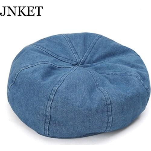 JNKET New Retro Women Denim Beret Hat Octagonal Cap Beanies Hat Brimless Hat Leisure Painter Hat Pumpkin Hat Casquette