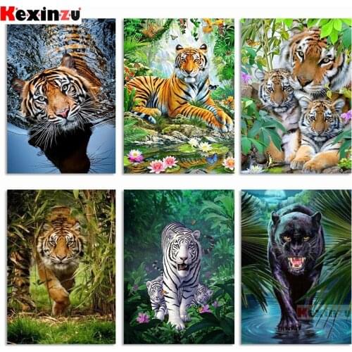KEXINZU Animal Tiger Diamond Painting DIY 5D Full Square Diamond Embroidery Rhinestones Pack Mosaic Kits Home Decor Craft Gift Y