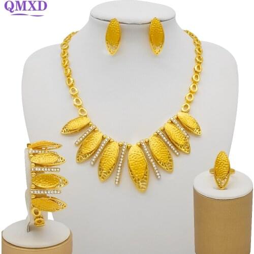 Dubai gold 24K Jewelry sets for women African bridal Wedding Accessory party Necklace earrings ring bracelet jewellery set