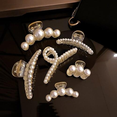 Korean Fashion Elegant Pearls Beads Hair Claws Vintage Pearl Hair Clip Hairpin Barrettes Women Girls Hair Accessories