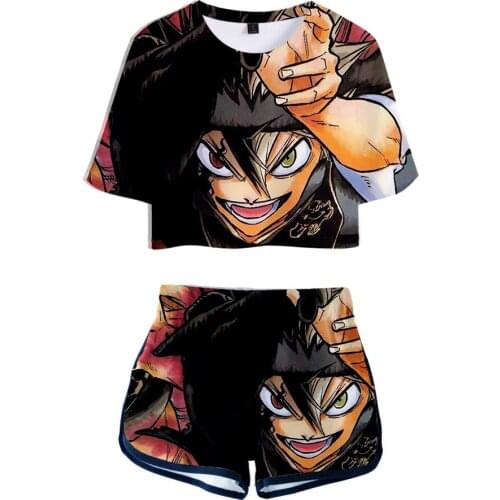 Japanese Anime Black Clover Asta Yuno Noell Silva Cosplay Costume 3D Print Two Piece Set Women Top and Shorts Ladies Tracksuit