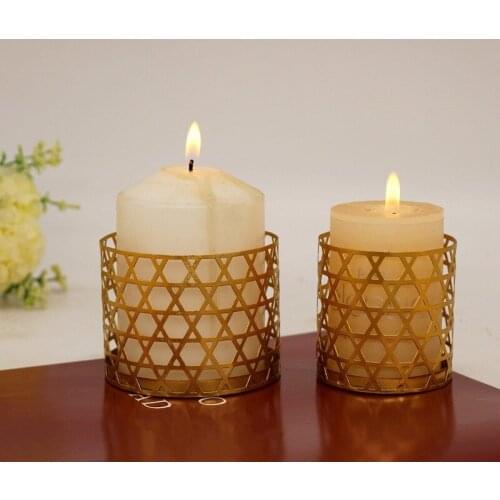 Creative Golden Candle Cup Home Retro Decoration Aromatherapy Hollow Candlestick Wedding Simple Geometric Iron Art Ornaments