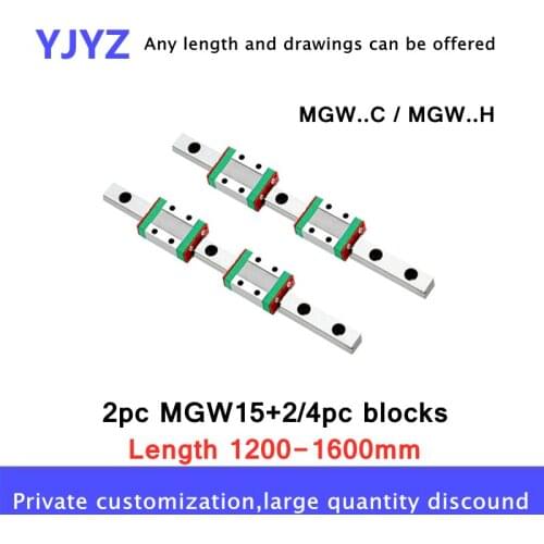 MGW15 L 1200 1250 1300-1600mm miniature linear rail slide 2pc MGW15 linear guide 2pc/4pc MGW15C MGW15Hcarriage CNC 3D print
