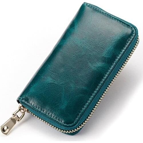 Men Cowhide Genuine Car Key Wallets Women Vintage Housekeeper 7 Key Ring Bags Retro Oil Wax Leather Case Key Purse Zipper New