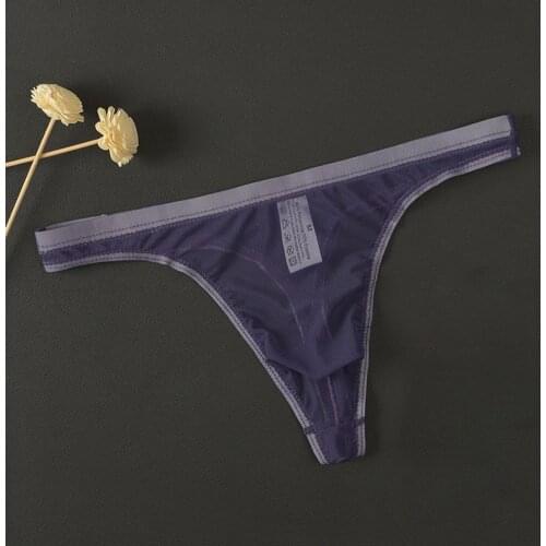 Mens Underwear Lace Transparent Thong Mens Sexy Breathable Underwear T-Back G-String Briefs See Through Lingerie