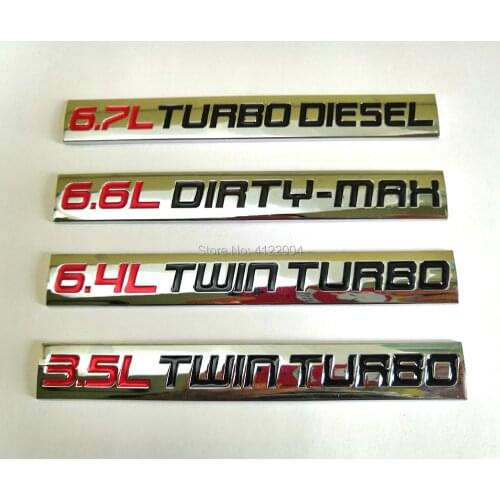 6.7L 6.4L 3.5L Turbo Desel Twin Turbo 6.6L Dirty Max Trunk Fender Emblems Decal Sticker