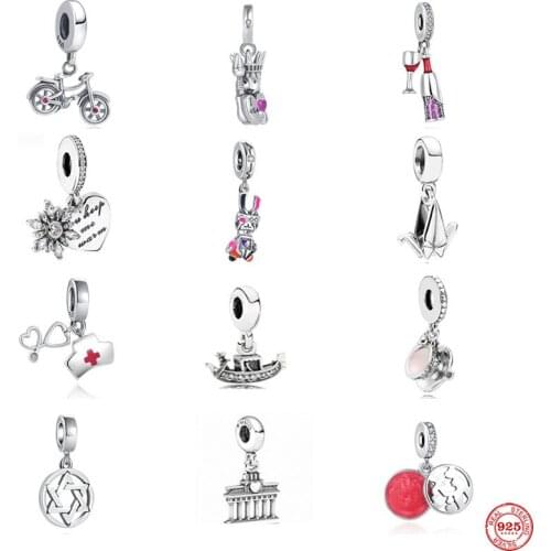 New European DIY Beads Boat Castle Snowflake Nurse Hat Bicycle Fit Original Pandora Charms Silver 925 Bracelet Accessories