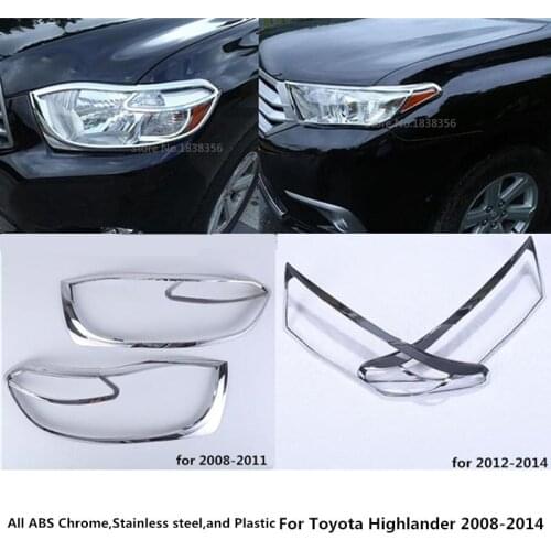Car Body Head Front Light Lamp Frame Stick ABS Chrome Cover Trim 2pcs For Toyota Highlander 2008 2009 2010 2011 2012 2013 2014